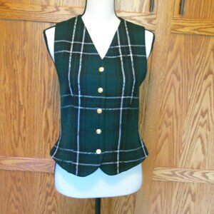 Pendleton button up vest size 4 green black & white 100% wool lined